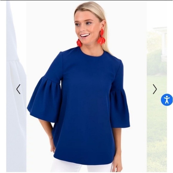 Edit bell sleeve round neck top Sz S White Modest Formal Preppy - Picture 11 of 11